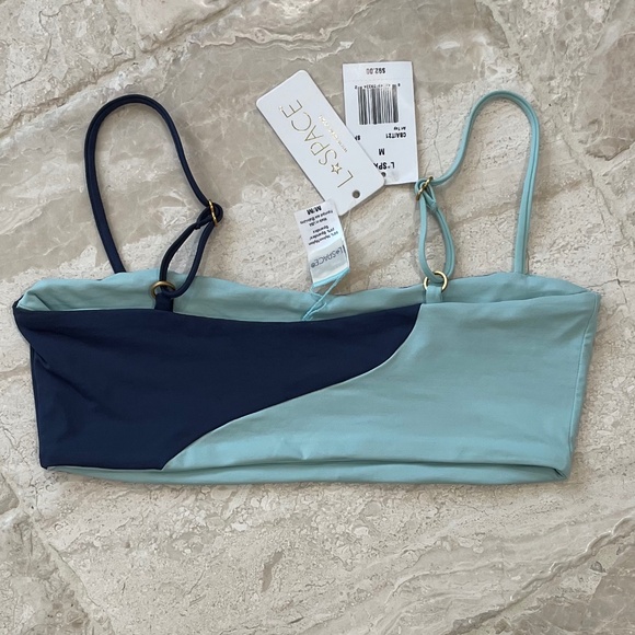 NWT L*Space Ari Colorblock Pool Blue / Slate Blue Bikini Top (Size M) - Picture 4 of 5
